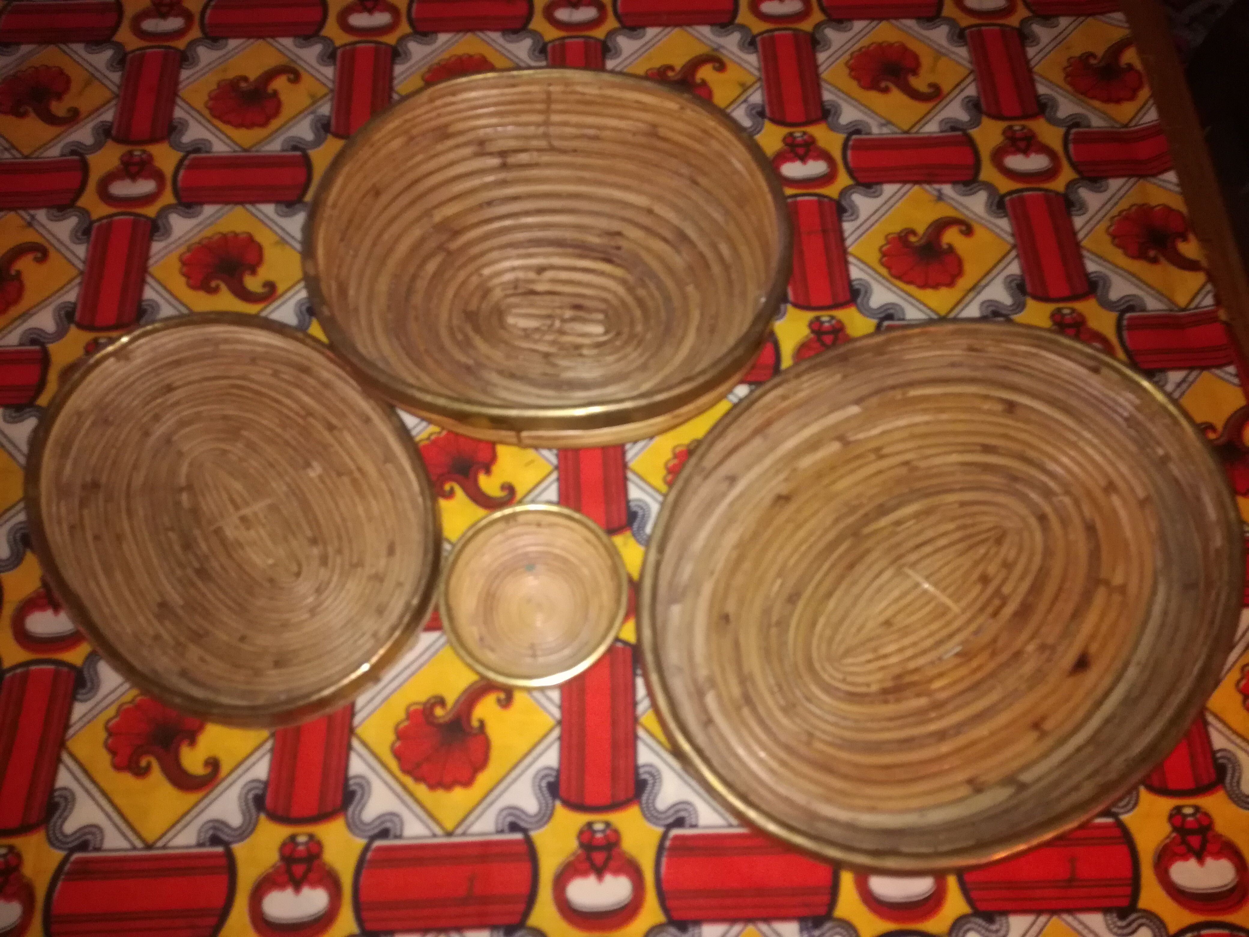 Set of bamboo and brass dishes