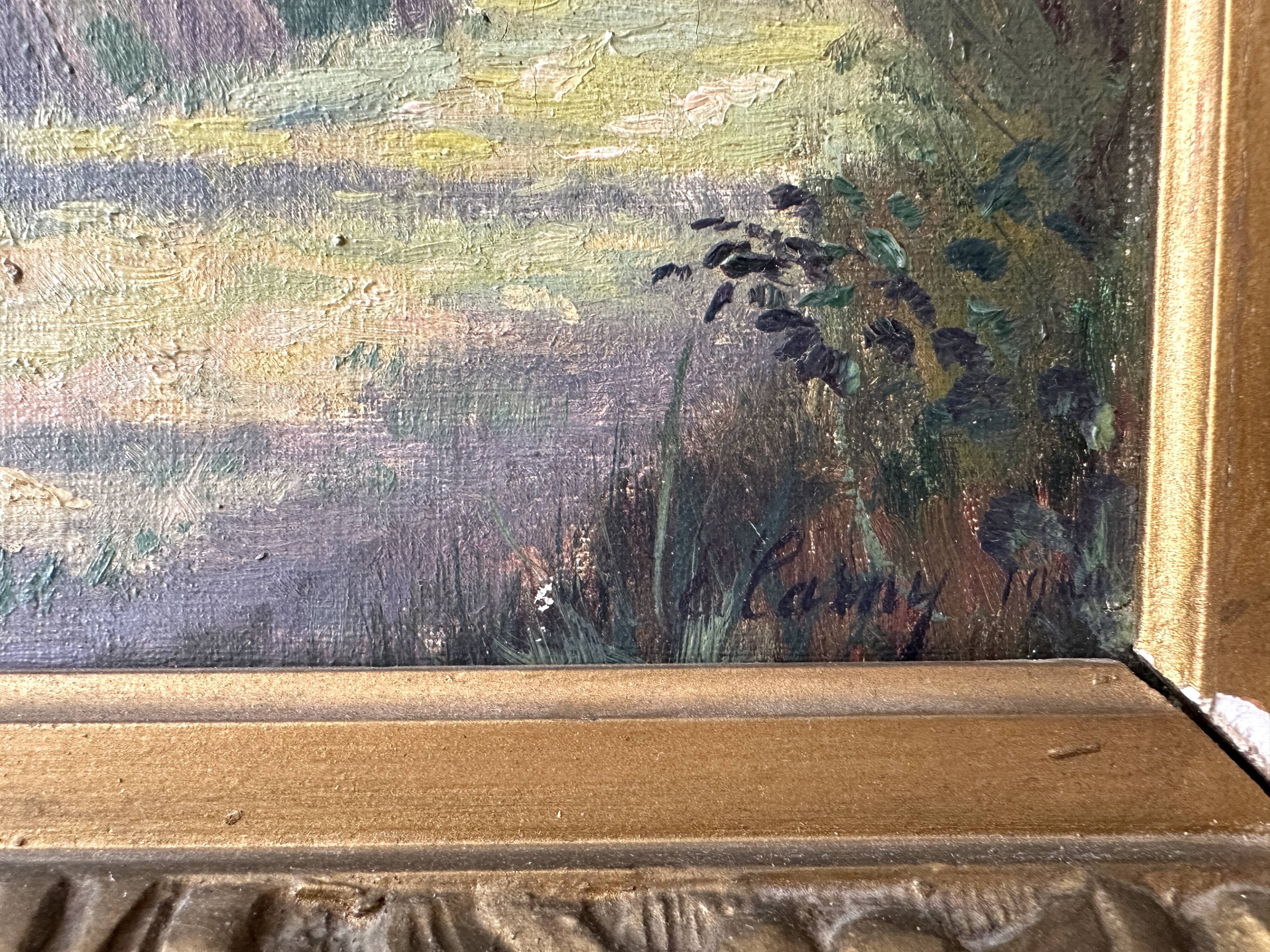 Oil on canvas of a Norman landscape with cows circa 1900.