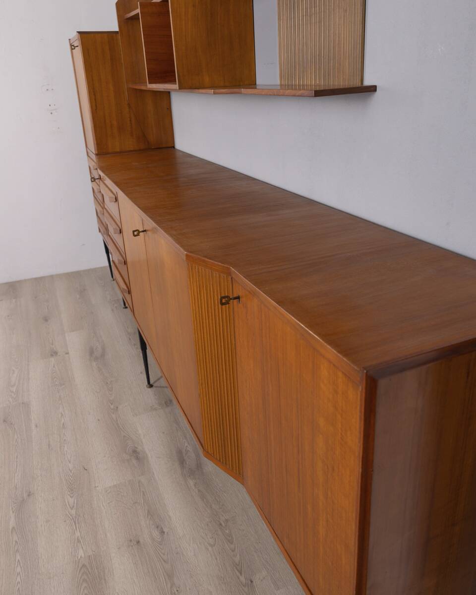 Buffet en teck vintage des années 1960 avec système mural, design italien.