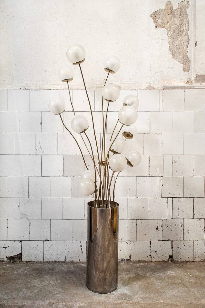 Floor lamp 1036/15 in glass and chrome metal by Pia Guidetti Crippa for Luci, Italy, 1970s.