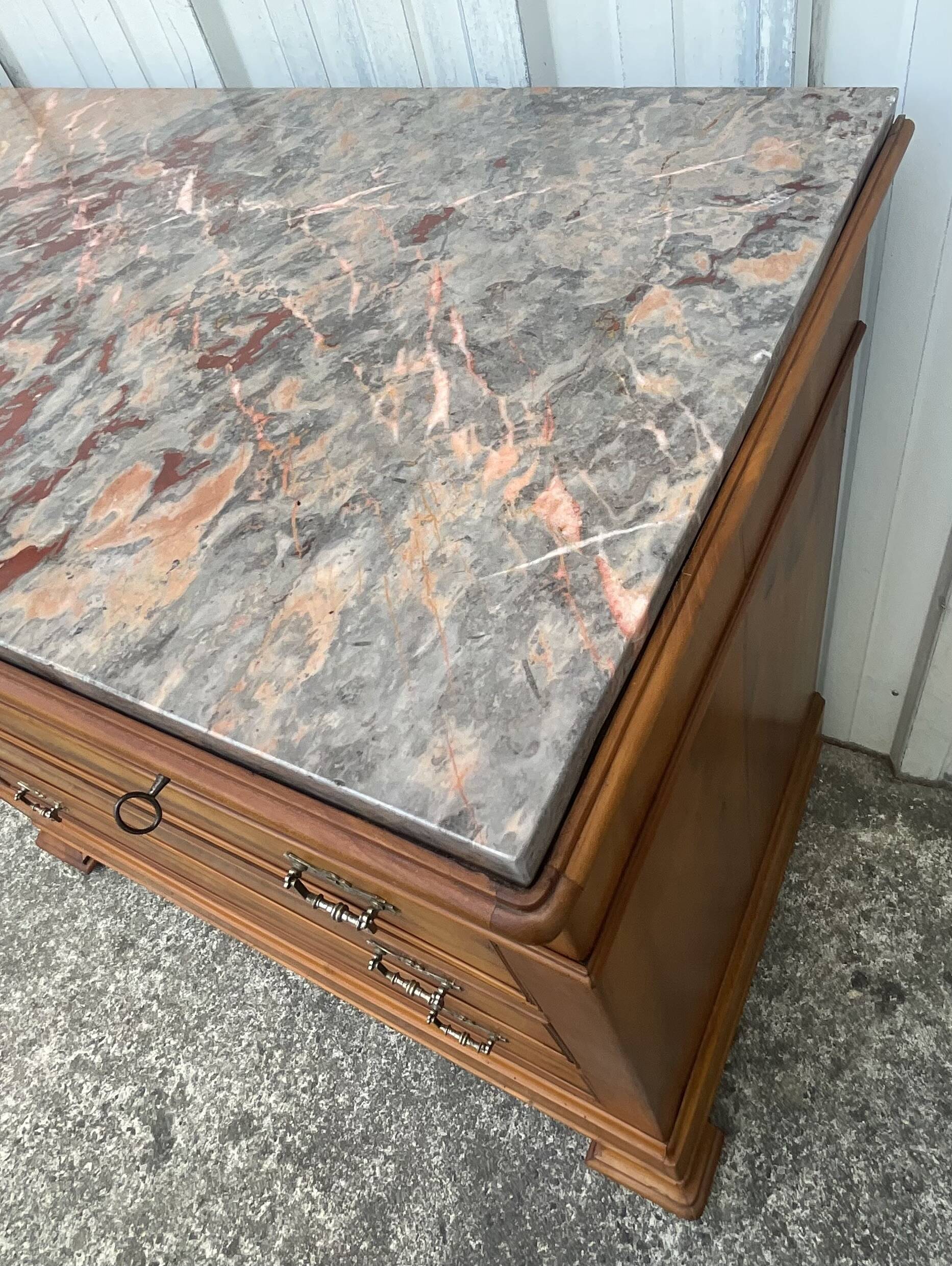 Louis-Philippe chest of drawers in cherry burl and Pyrenees marble top f