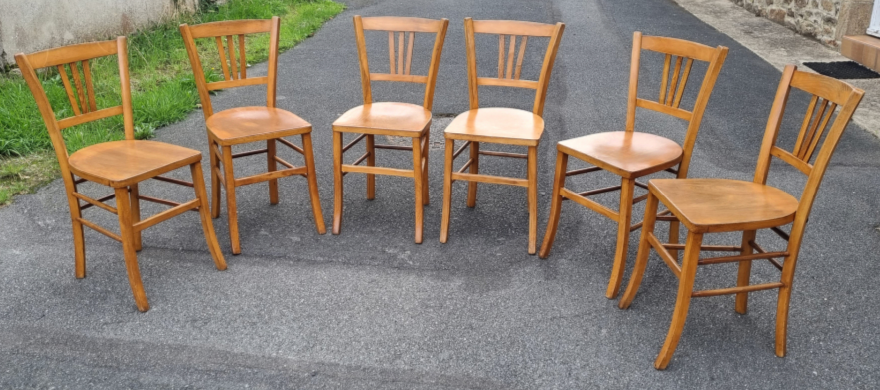 6 Luterma bistro chairs, blond wood, vintage, 50s