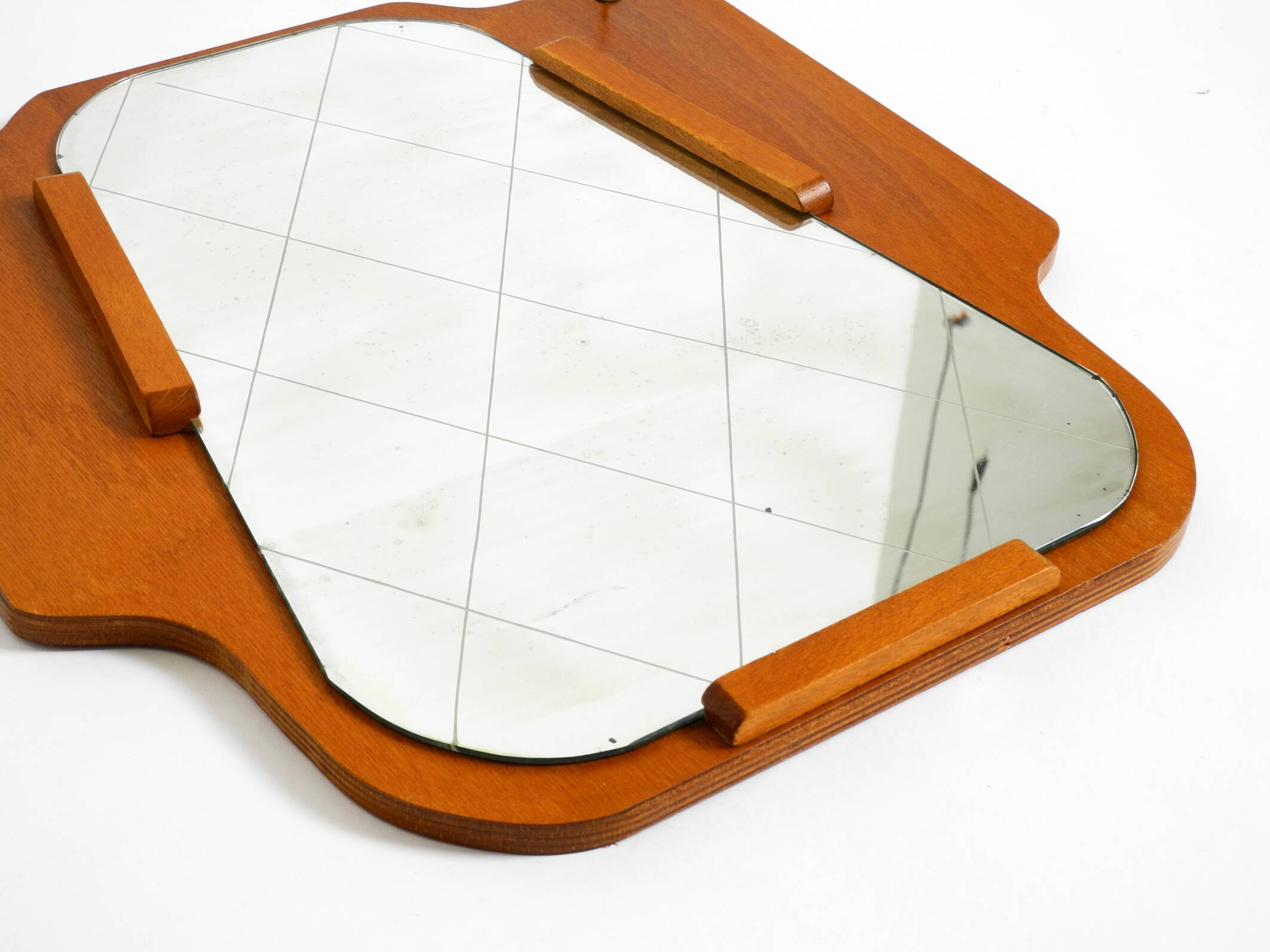 1930s Wall Mirror, Teak and Plywood, Abstract Design, Germany
