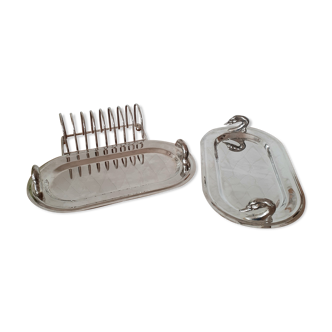 Two foie gras dishes and their toast holder