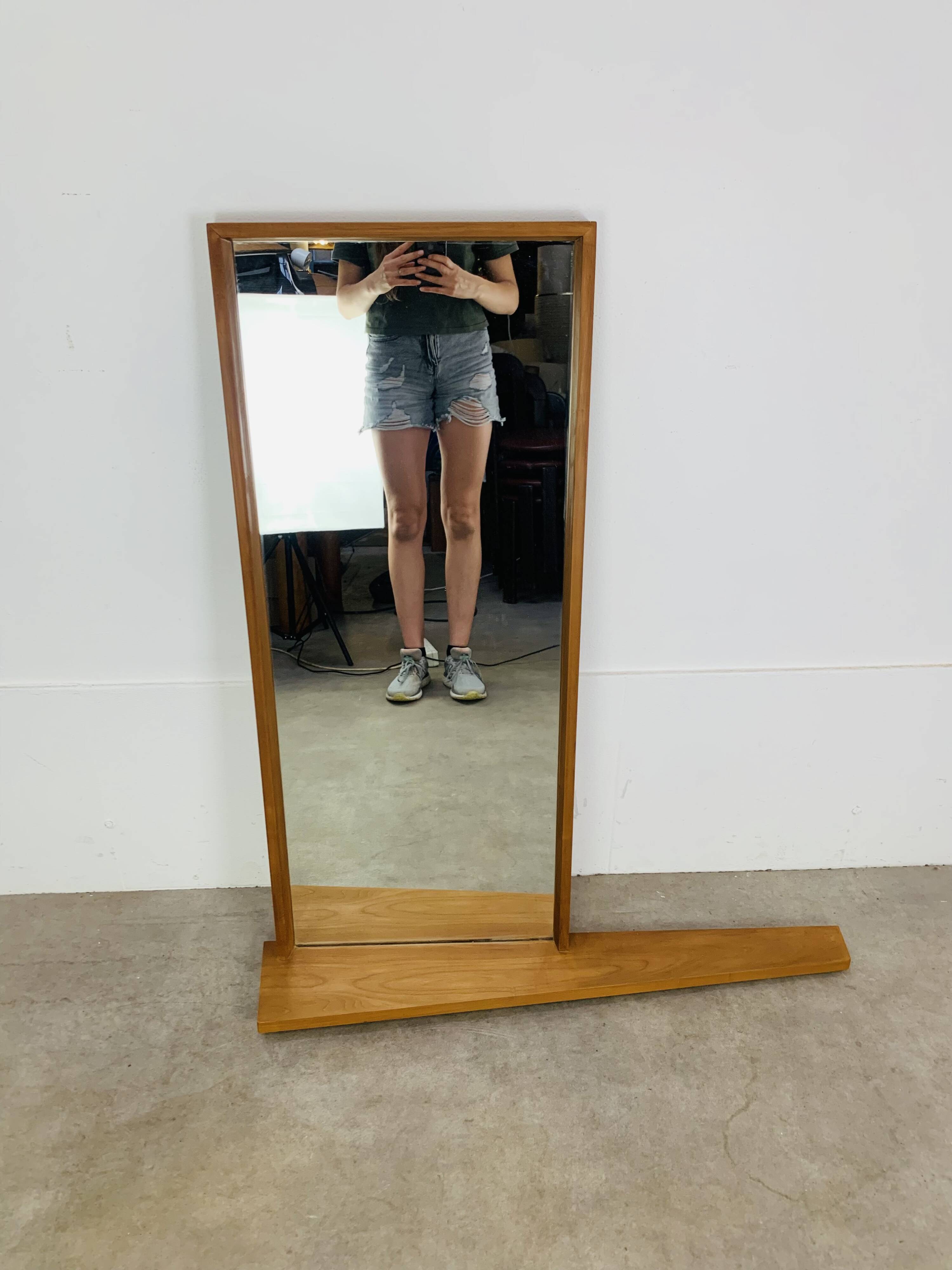 Scandinavian mirror with asymmetrical shelf in wood, 1960s