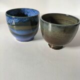 Duo de gobelets en grès émaillé bleu et vert