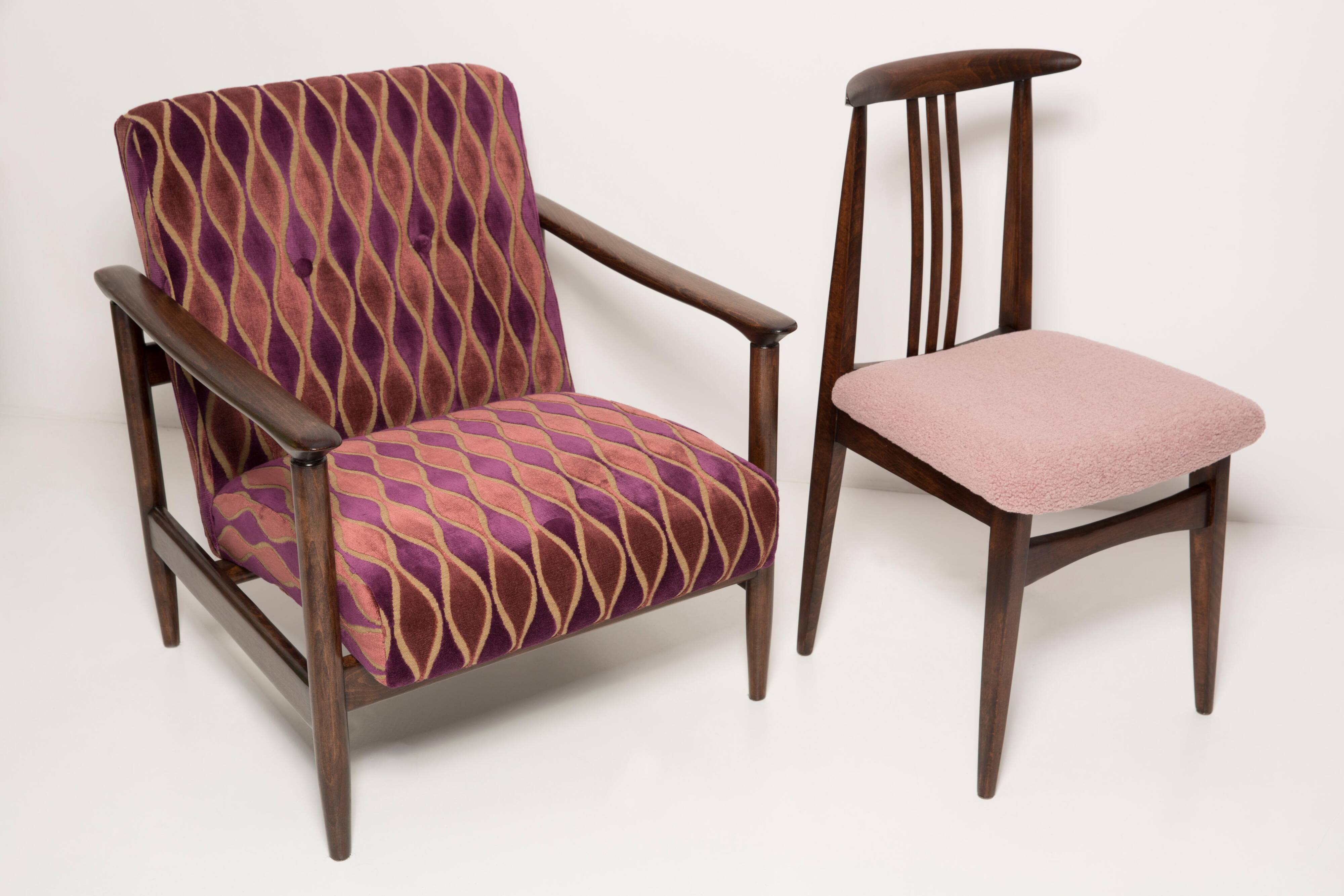 Blush Pink Bouclé Chair, Mid-Century Modern, designed by Mr. Zielinski, Europe, 1960s
