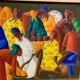 Oil on canvas - Haiti - market scene - signed