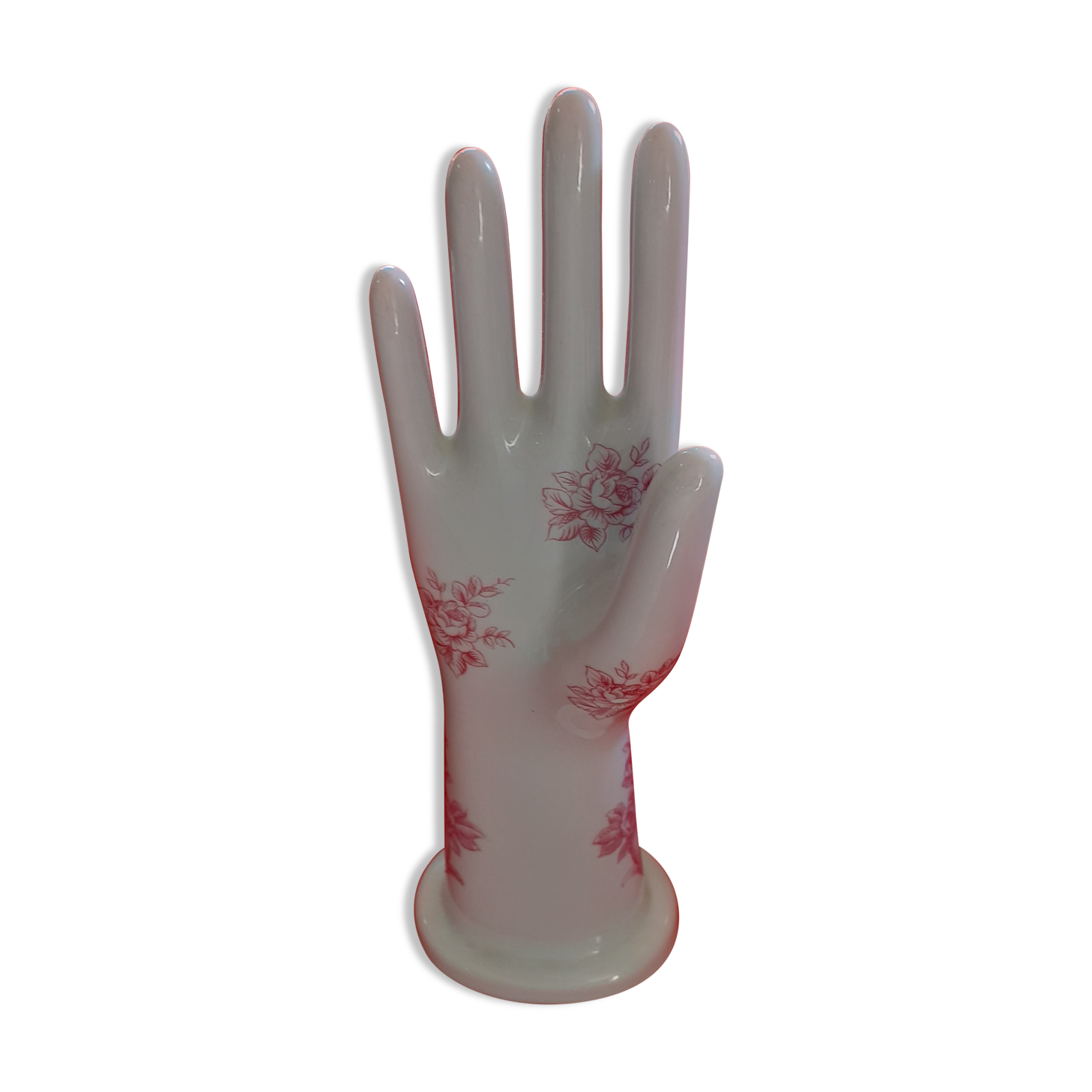 Baguier in white faience with pink patterns.