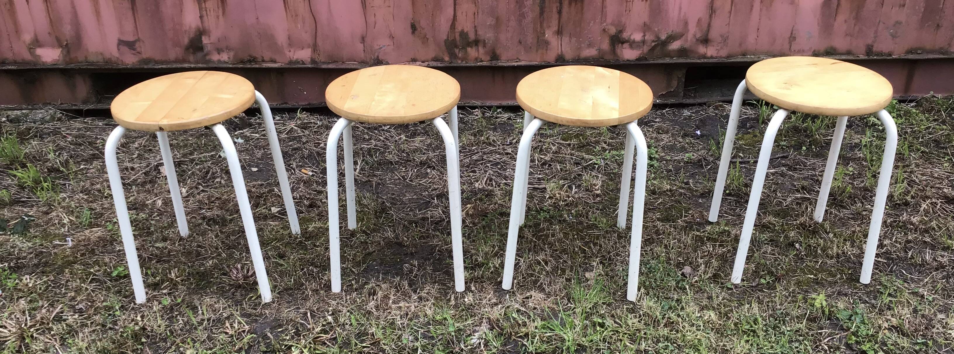 Set of 4 industrial style wood and metal stools