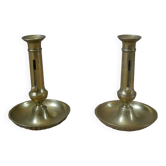 Paire de bougeoirs chandeliers poussoir laiton métal doré décoration bohème campagne