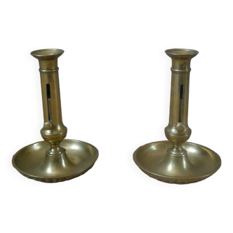 Paire de bougeoirs chandeliers poussoir laiton métal doré décoration bohème campagne