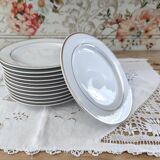 Lot de 12 assiettes dessert en porcelaine double liseré doré Ligne Hôtesse