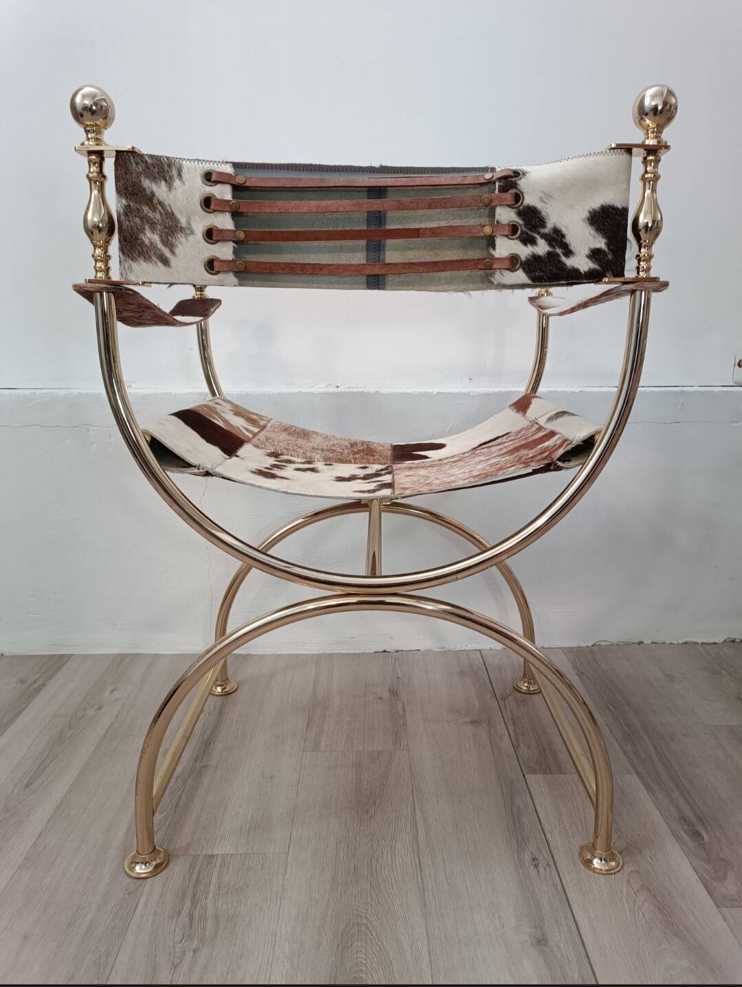 Leather and brass side chair by Simon Disegno Italy 1970s
