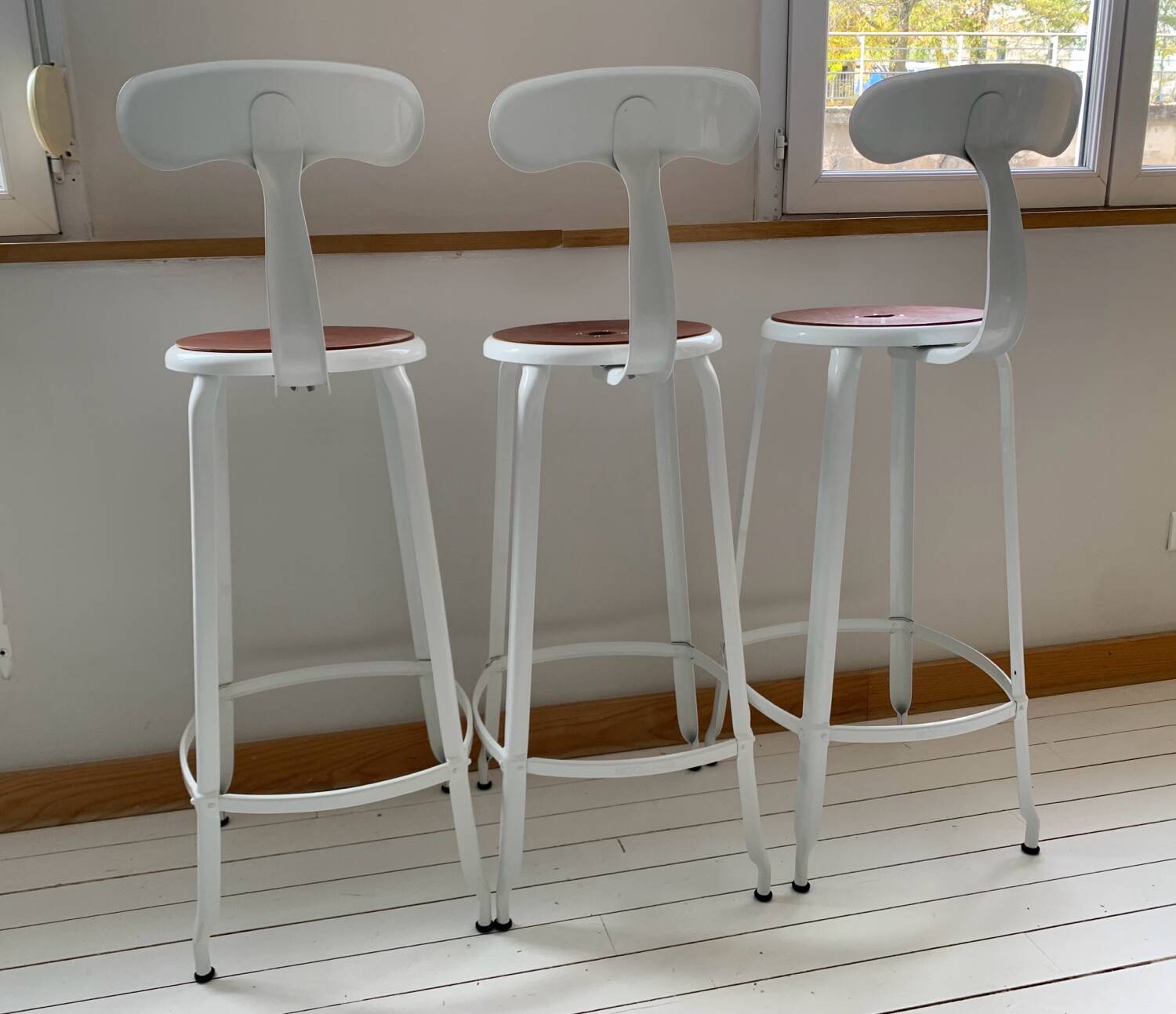 Tabourets de bar nicolle® – métal blanc & cuir – lot de 3 – hauteur 75