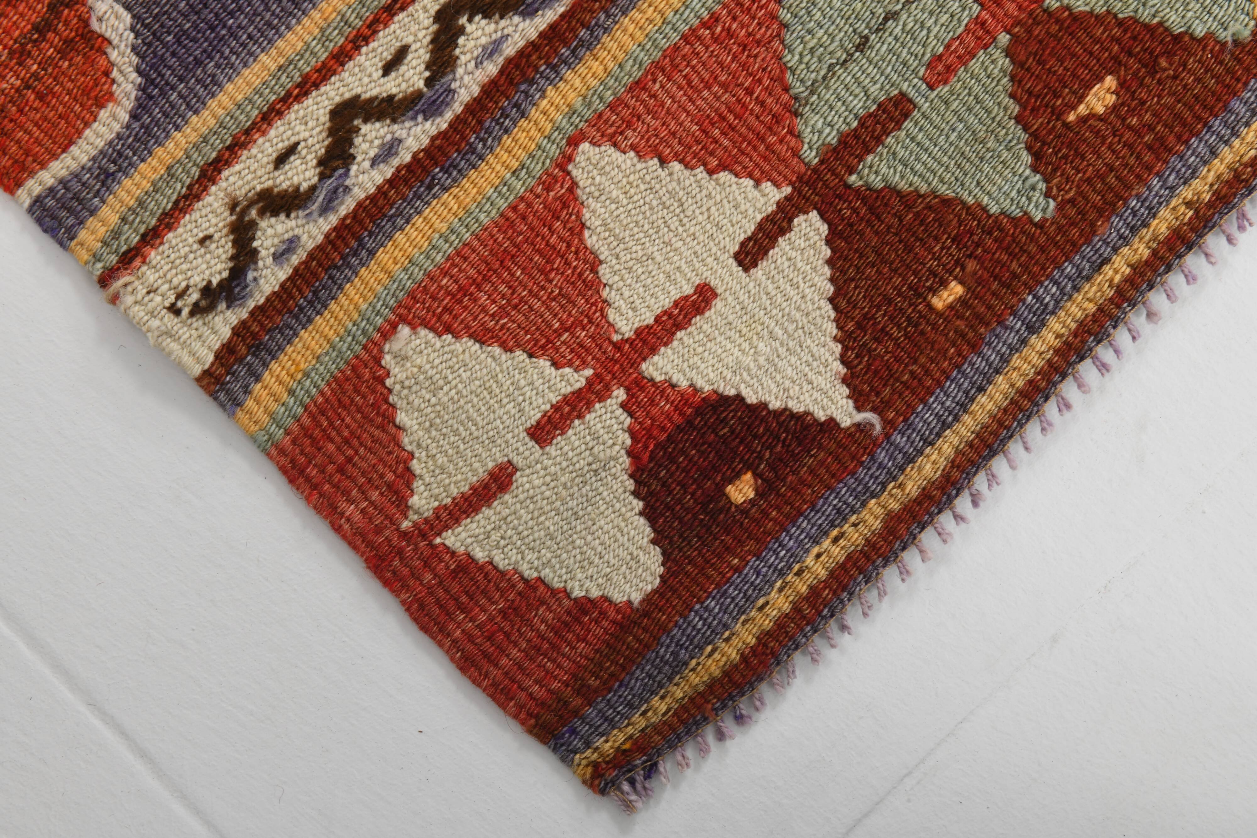 4x6 Green & Red Geometric Vintage Kilim Rug, 123x169Cm