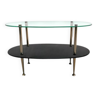 Table basse ovale verre et laiton (années 60)