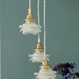 Vintage triple tulip pendant light in frosted glass in the shape of flowers