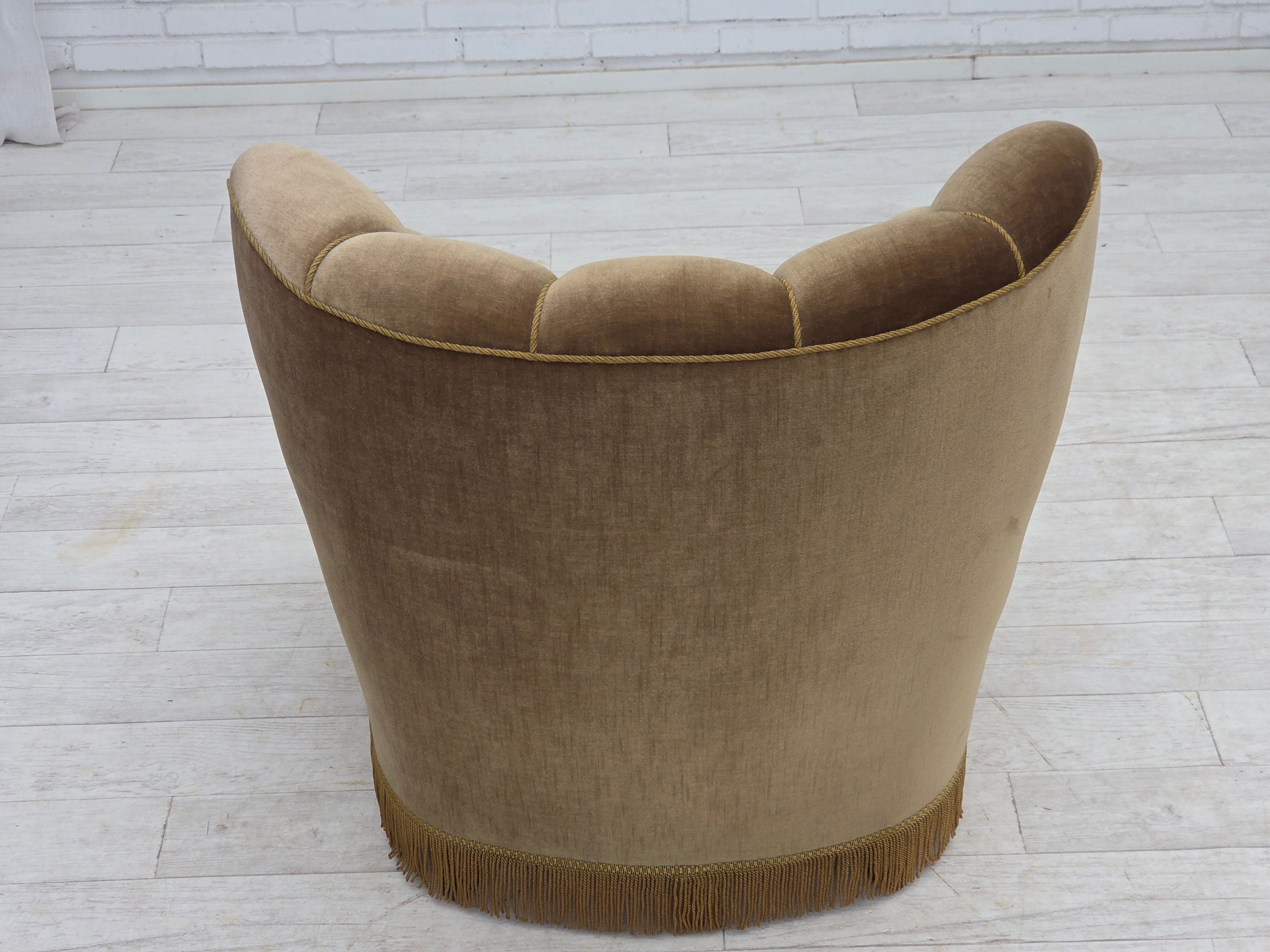 1960s, Danish relax armchair, dark green furniture velour, ash wood.