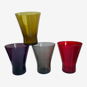 Lot de 4 verres à eau design colorés années 70