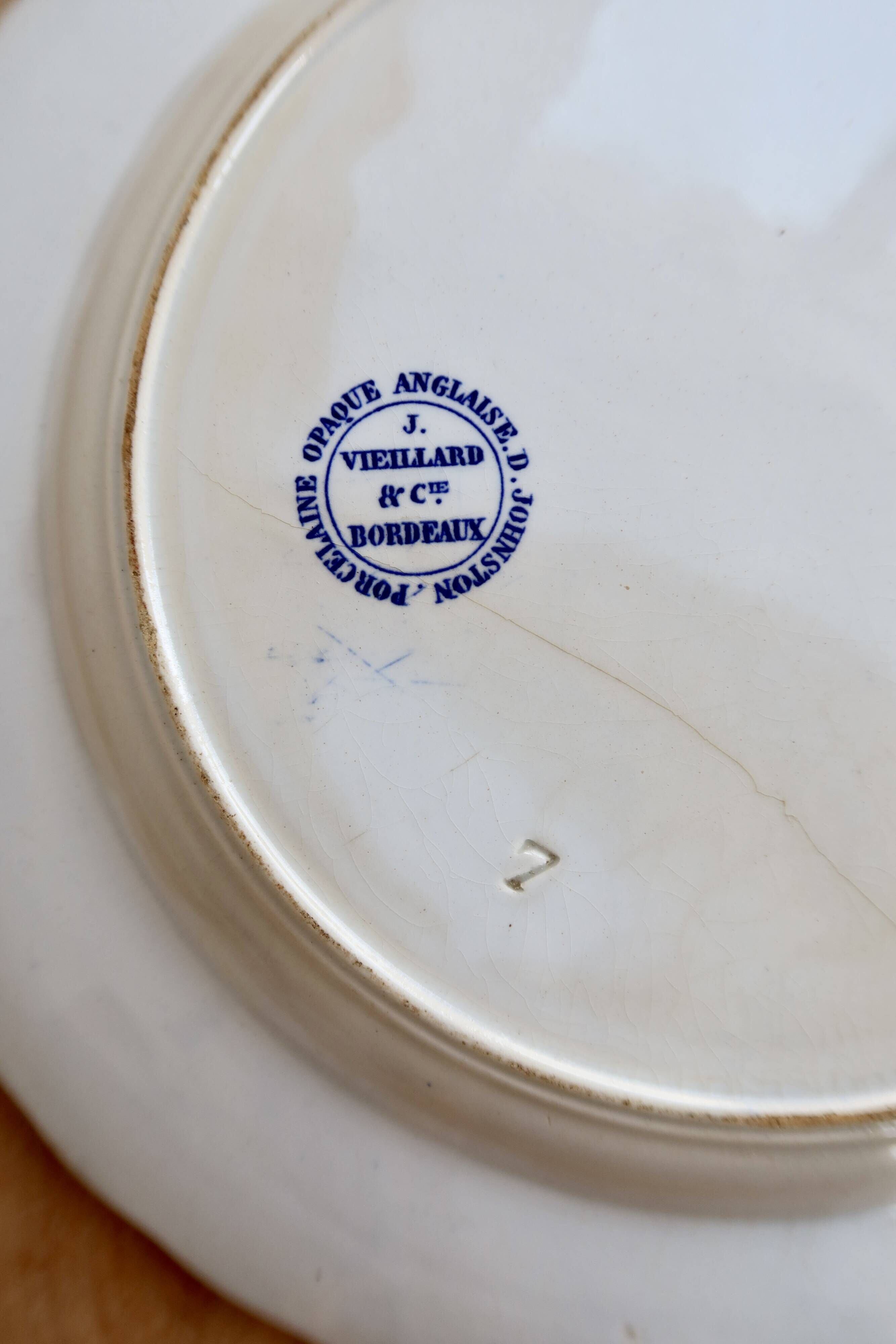 Antique plate Jules Vieillard Bordeaux – Opaque blue and white porcelain