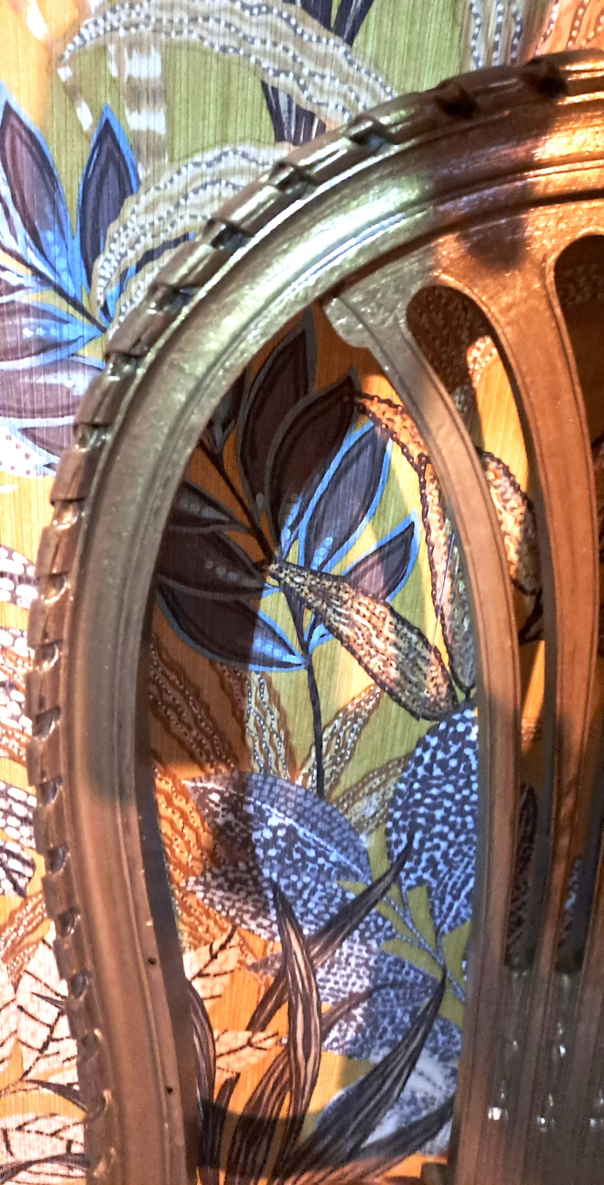 Napoleon III chairs, gilded wood, upholstered in damask fabric