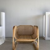 Amsterdam rattan armchair with U-shaped armrest, squared canework