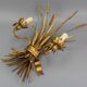 Gilt metal wheat sheaf two-light wall sconce