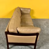 Danish vintage 3 seater tan leather sofa, 1960s
