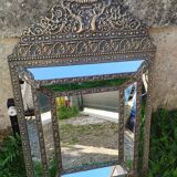 Miroir en cuivre repoussé ancien époque Napoléon III