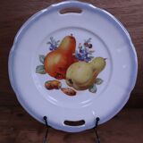 Set of 7 dessert plates and a cake stand with fruit patterns.