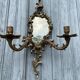 Pair of vintage bronze wall sconces with mirror and 2 candles