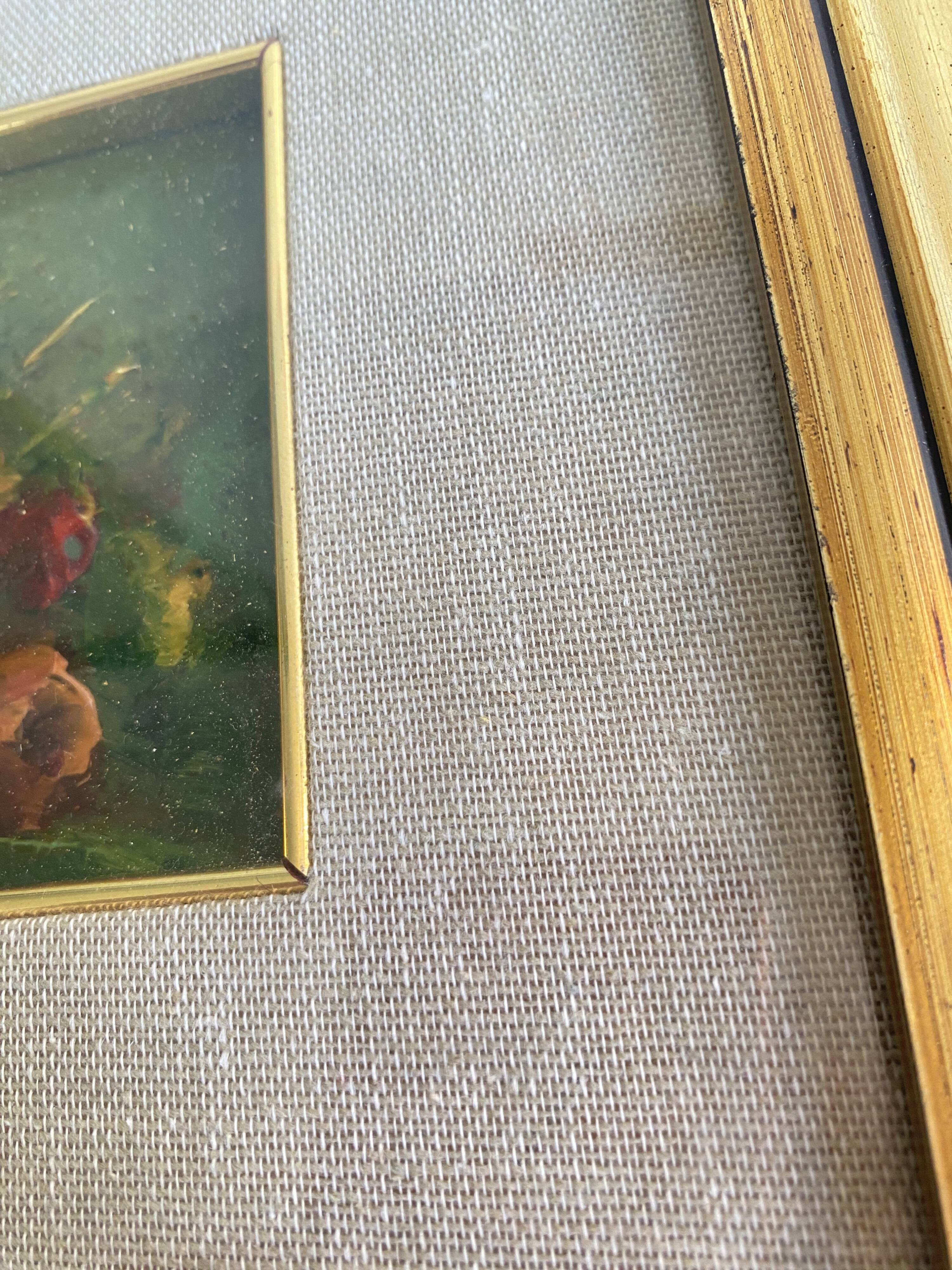 Still life oil, glazed wooden frame