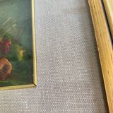 Huile nature morte, cadre bois vitré