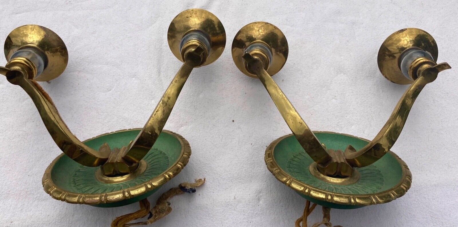 Pair of modernist bronze sconces & vintage crystal balls