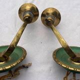 Pair of modernist bronze sconces & vintage crystal balls