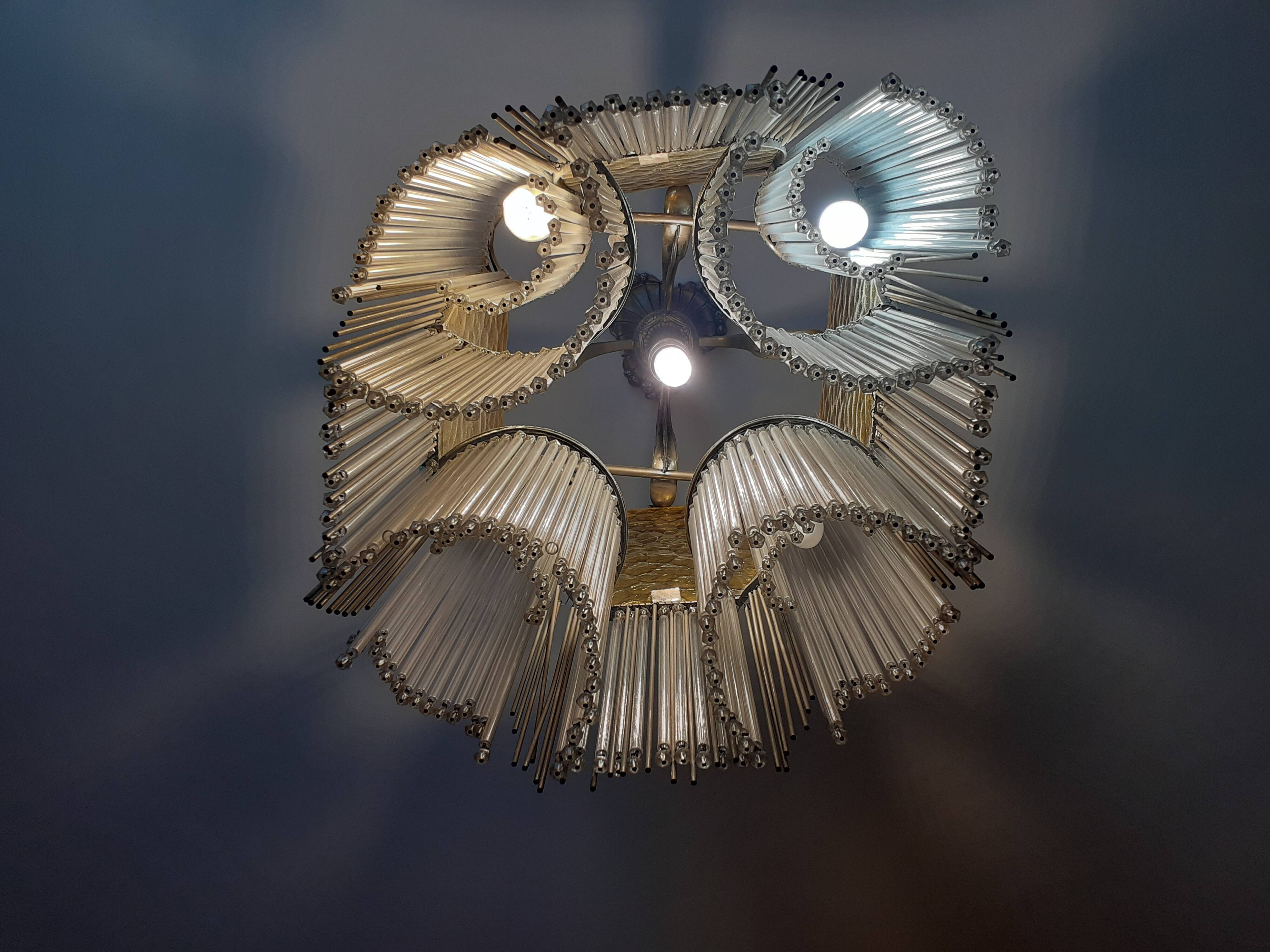 Art Nouveau Guimard style chandelier in nickel-plated bronze