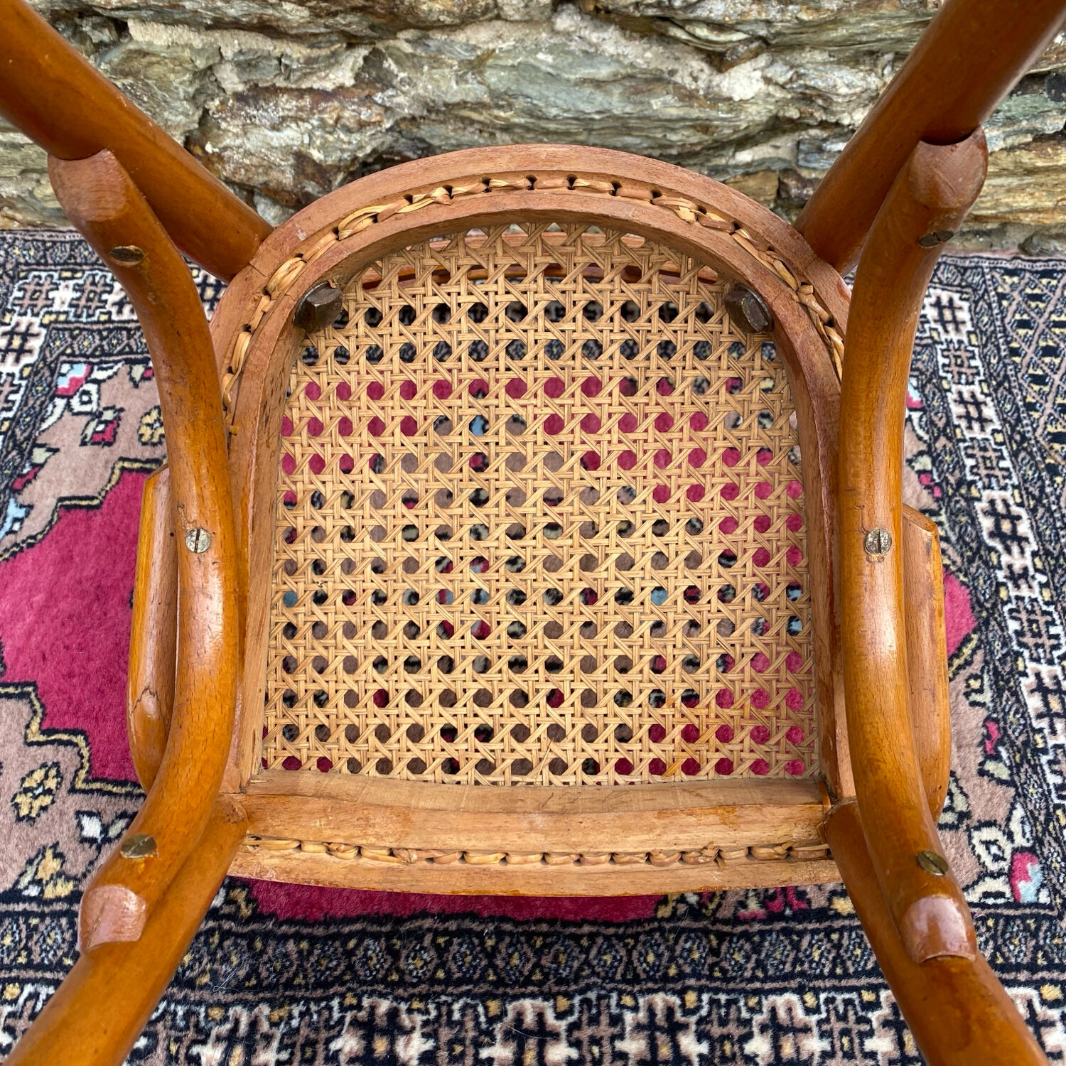 Children's bistro chair in wood and caning
