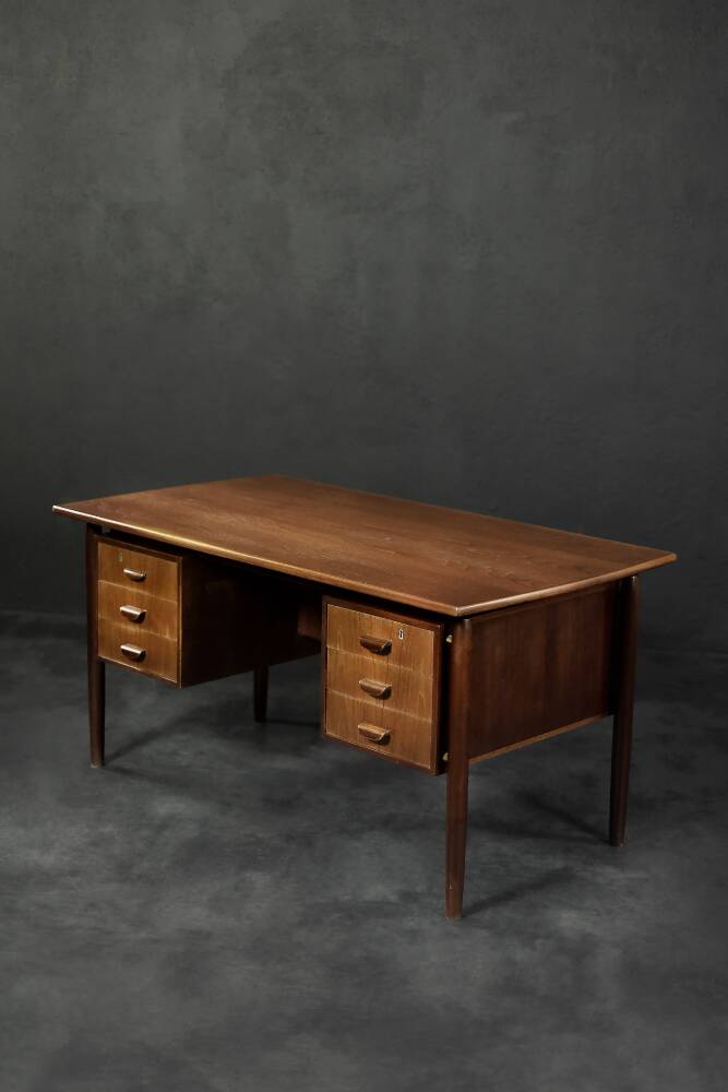 Mid-Century Danish Scandinavian Modern Teak Bilateral Desk with Drawers, 1960s