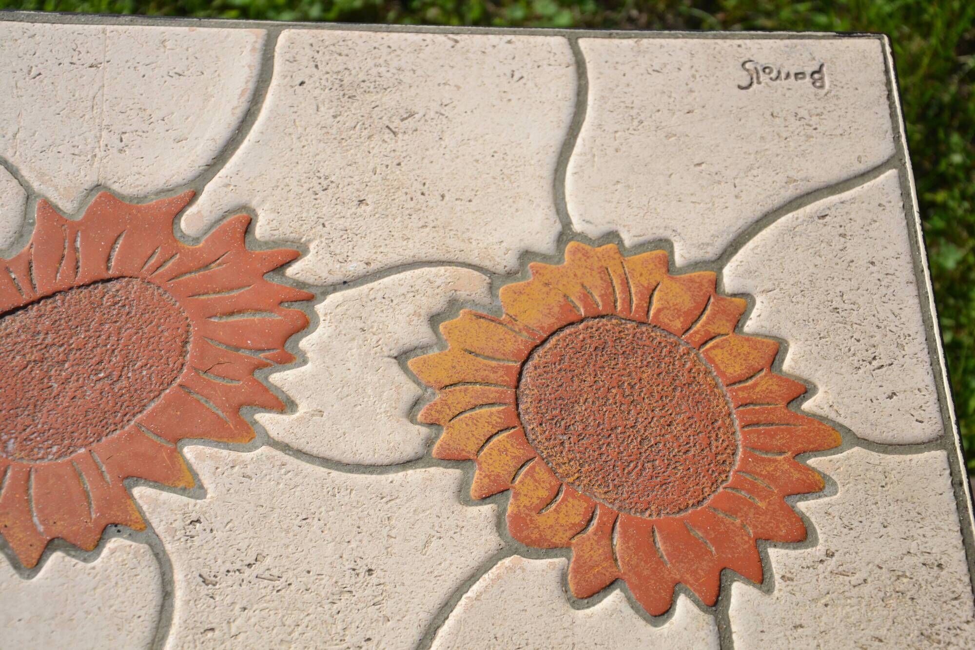Ceramic coffee table Vallauris "Sunflower" signed Barrois