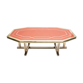 Table laquée rouge laiton 1970