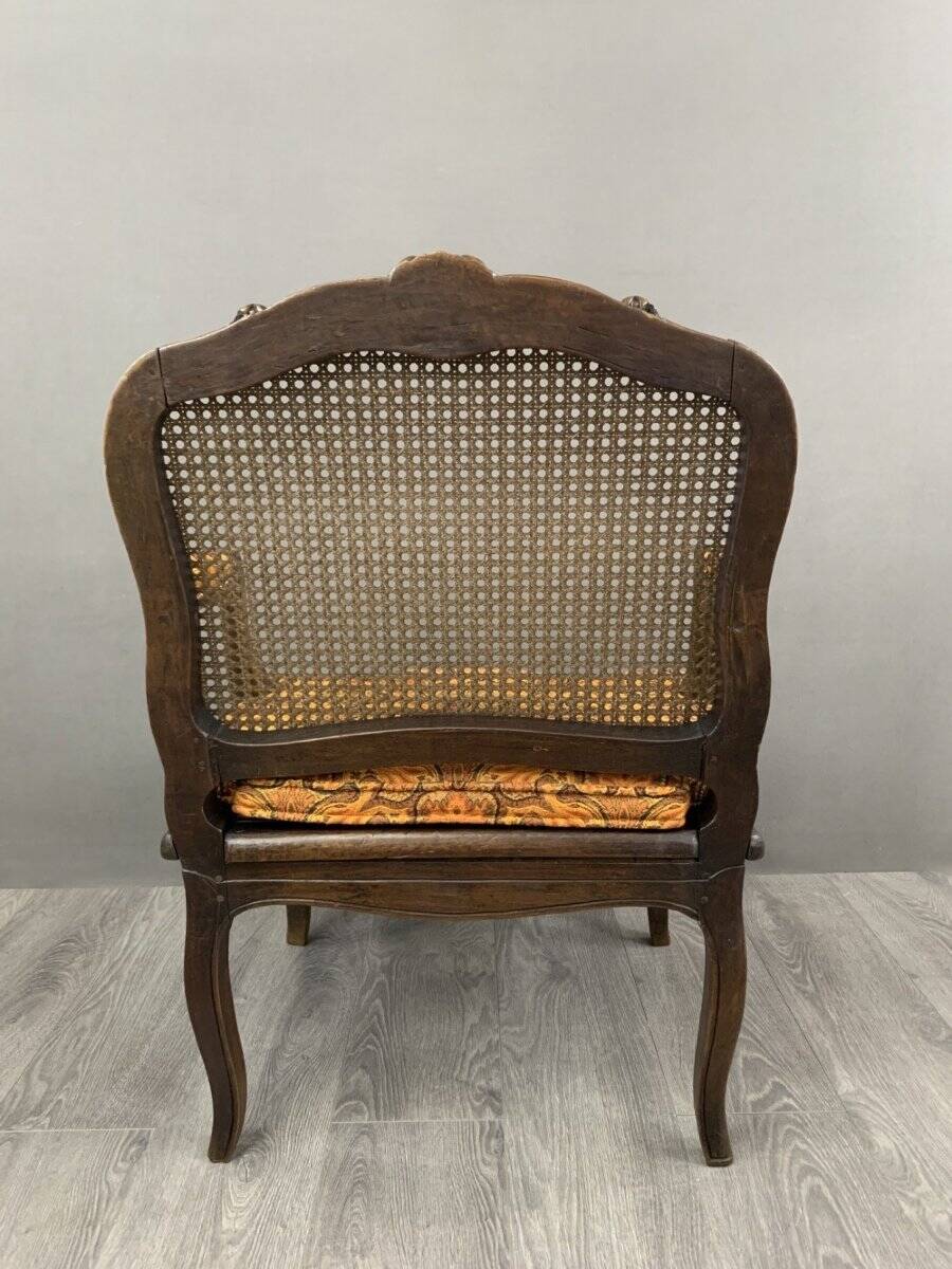 Pair of Louis XV Carved Wood Fluted Armchairs, Late 19th Century