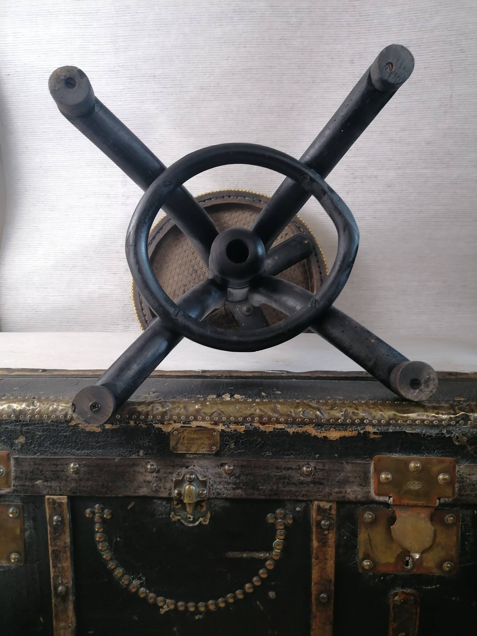 Thonet wooden screw stool. Revamped Empire style.