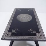 Antique wooden coffee table painted in black and incised with white painted decorations, Ettore Zaccari, Italy c 1910