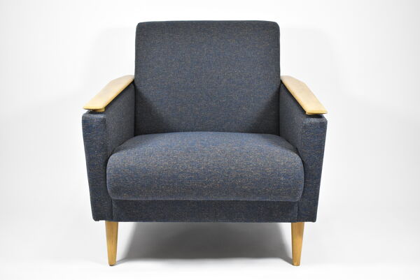 fauteuil vintage, années 1960, rénové, restauré, bleu