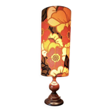 vintage turned wood lamp, floral lampshade in seventies style