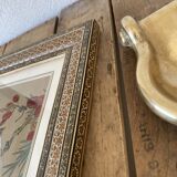 Ornithological painting, marquetry frame