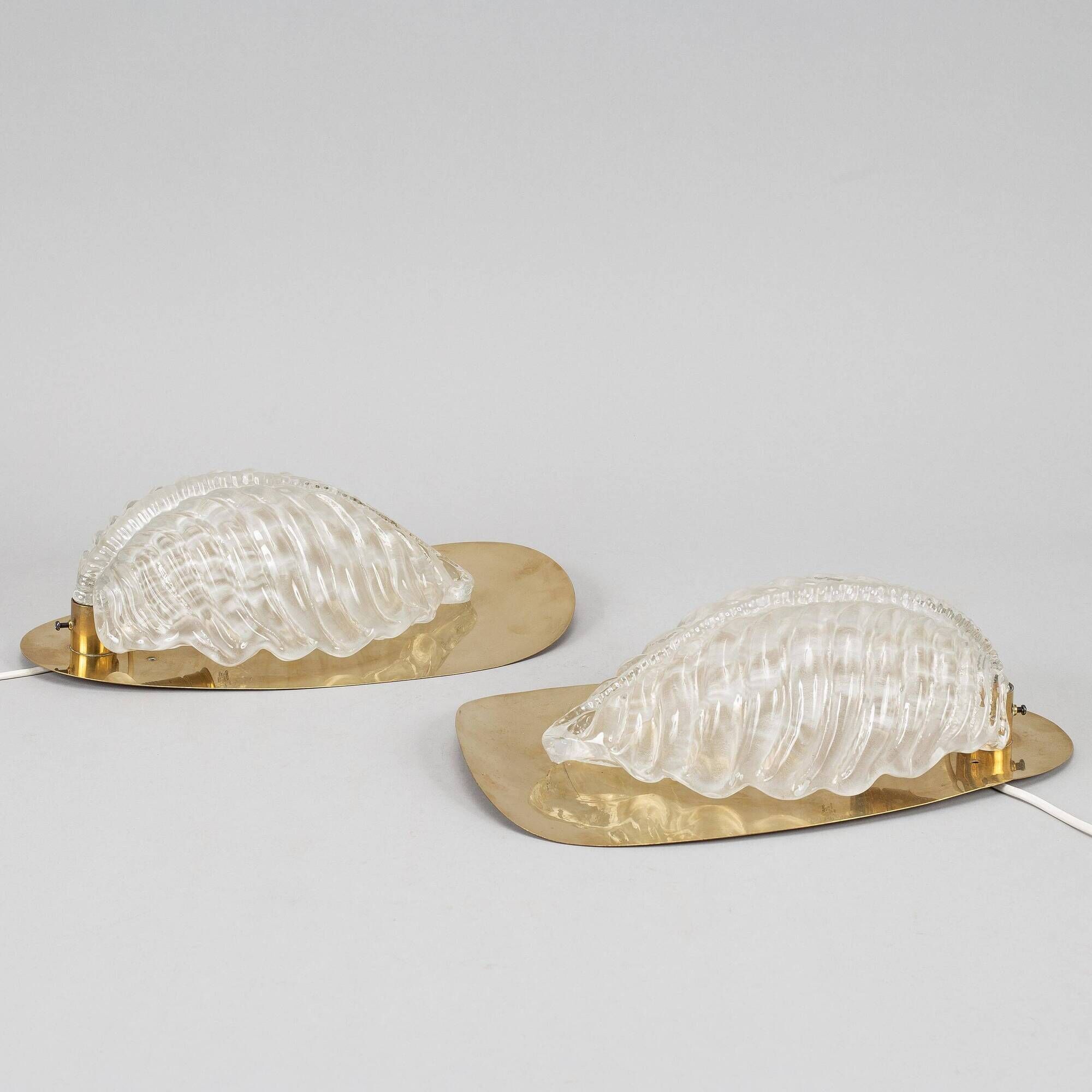 Fritz short brass and glass appliques in the shape of leaves Orrefors, 1960s