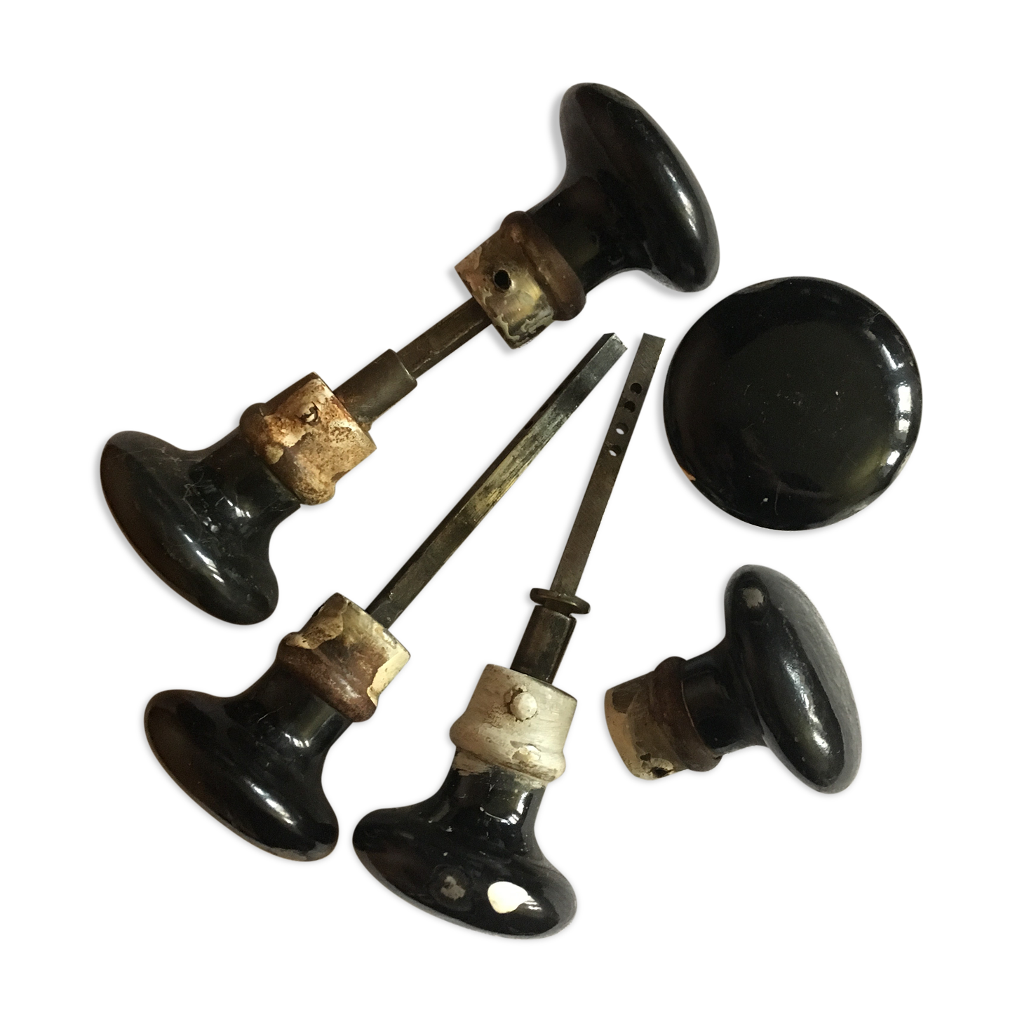 Set of black bakelite door handles