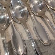 12 silver plated dessert spoons, goldsmith Alfenide, St LXVI pearls